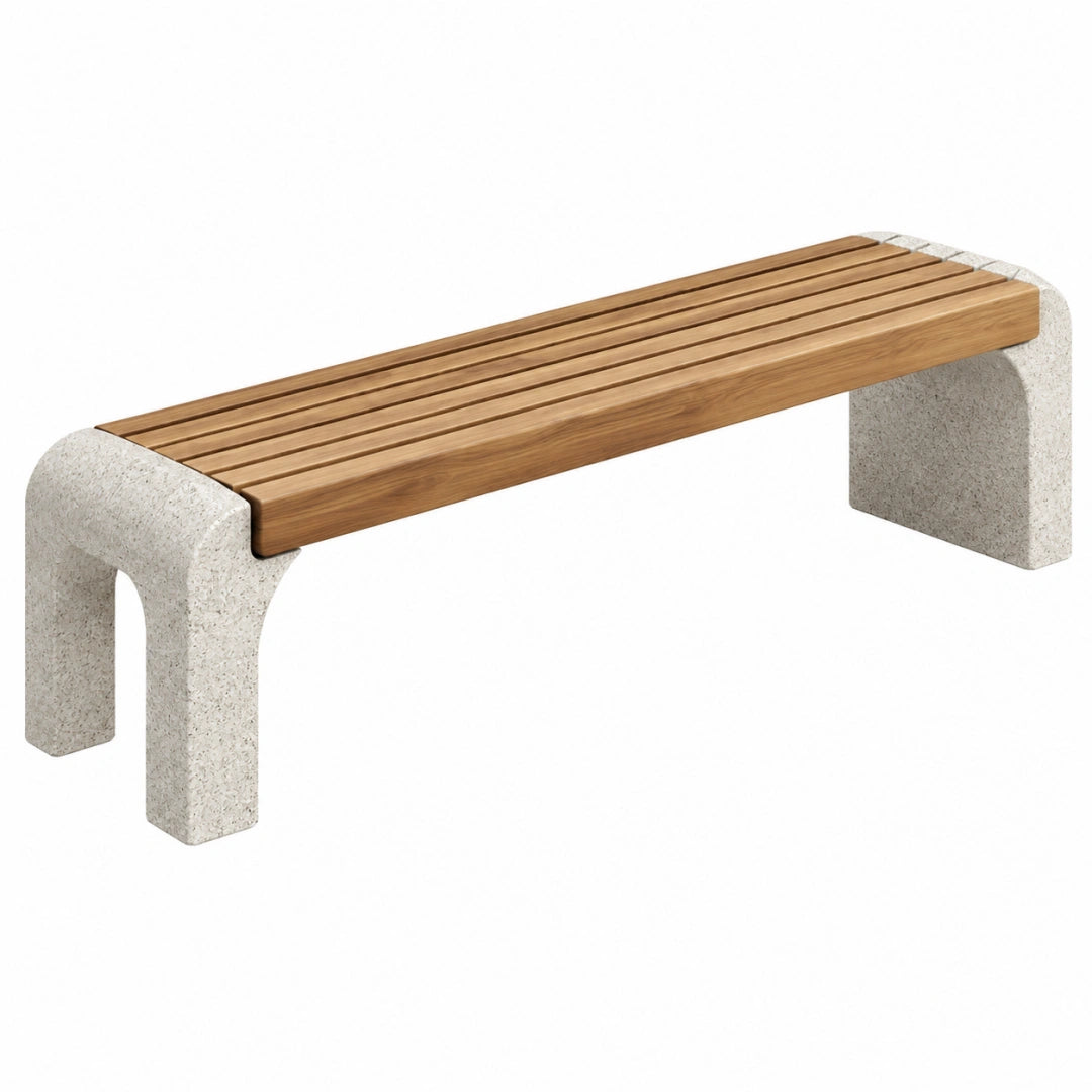 Banc de jardin 150 x 40 x 45 cm bois brun et béton style contemporain