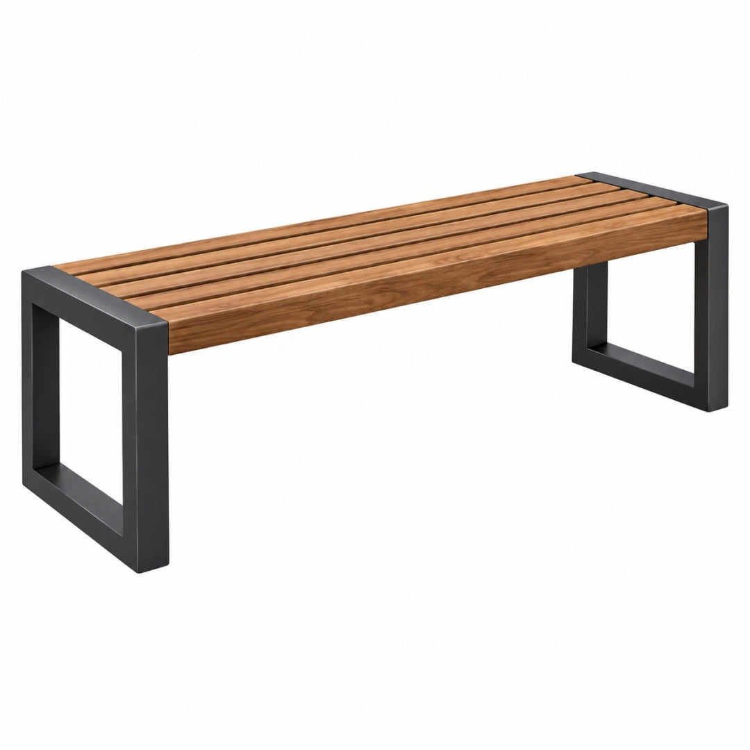 Banc de jardin 120 cm en bois et métal noir style industriel
