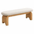 Banc rembourré 120 x 40 x 45 cm en tissu bouclette beige et bois naturel pour entrée style contemporain