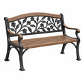 Banc de jardin 125 x 60 x 85 cm en métal noir et bois brun style floral