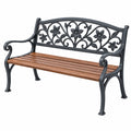 Banc de jardin 125 cm métal noir et bois brun à dossier floral