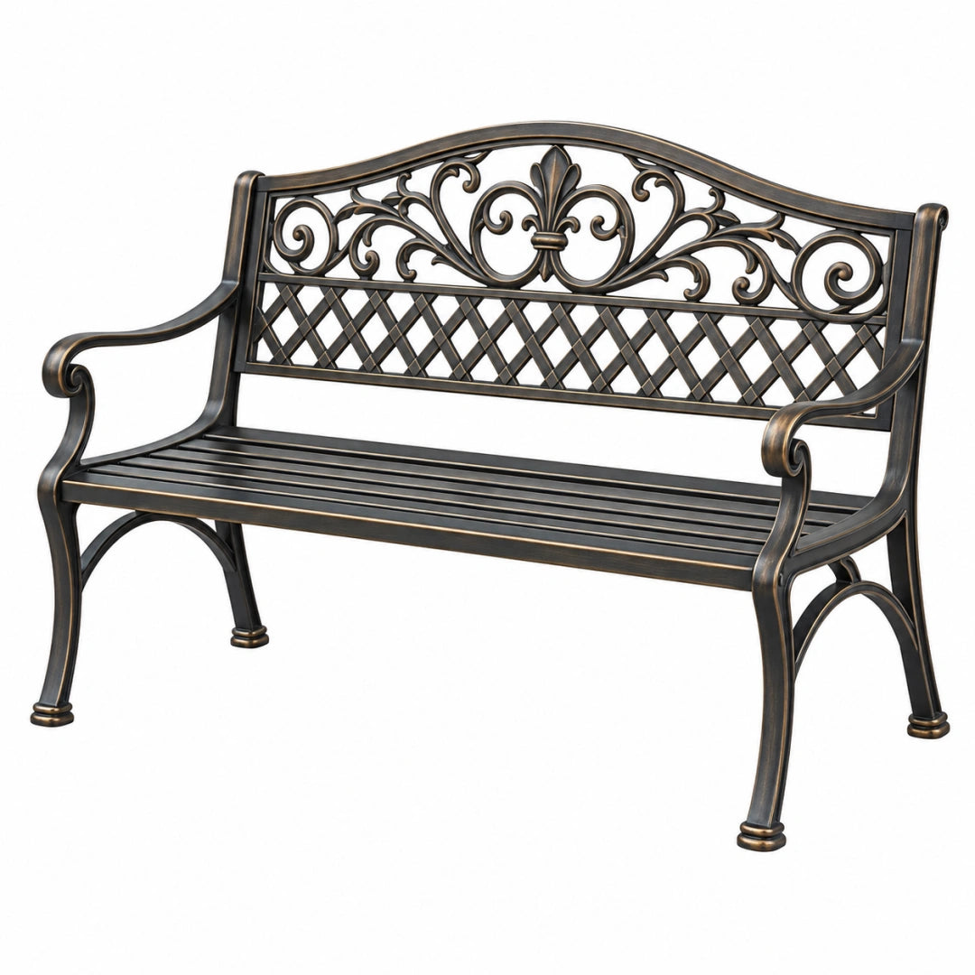 Banc de jardin 127 x 61 x 91 cm en métal noir bronze style classique